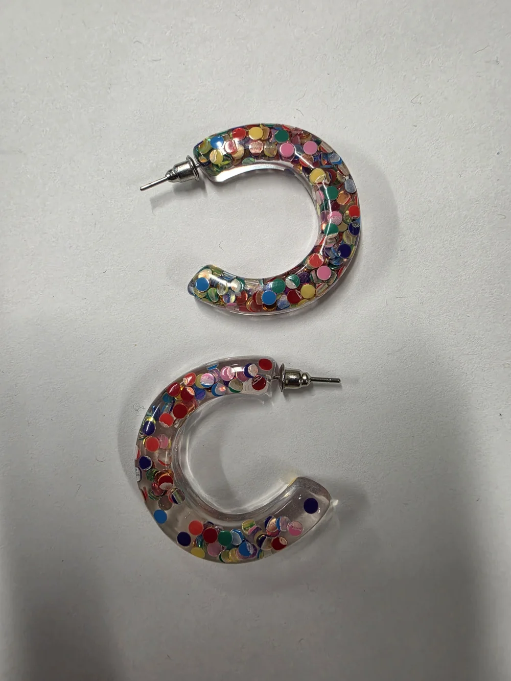 Chunky Multi Color Confetti Glitter Resin Hoop Earrings Clear Acrylic Statement